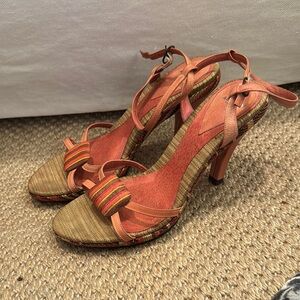 Designer audley London Stylish Women's Heels in Orange, pink and Tan.Retail $299